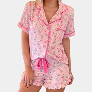 Glitz & Glam Pink Candy Cane Print Sleep Shorts Set Size XL